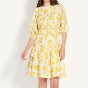 Ann Taylor Citrus Blossom Belted Flounce Shift Dress